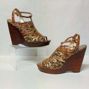 NWOB Steve Madden Titaan Brown Snake Print Wedge Sandals Size 8